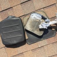 Incorrect roof vent covers are dangerous. The black cover was over the lint plugged vent.