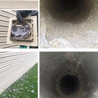 Before and after cleaning: You can see where some lint collected at the exterior vent cover and is coating the inside of the dryer venting. Now it's clean and ready for another year!